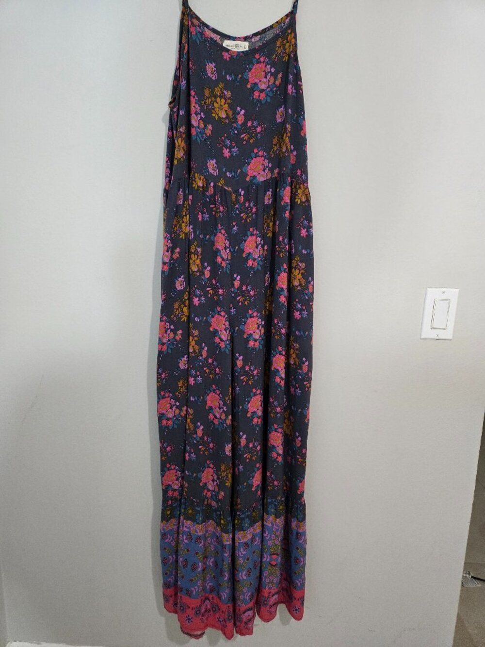 Natural Life Zoe Wide-Leg Jumpsuit Charcoal Blue Border Boho size XL